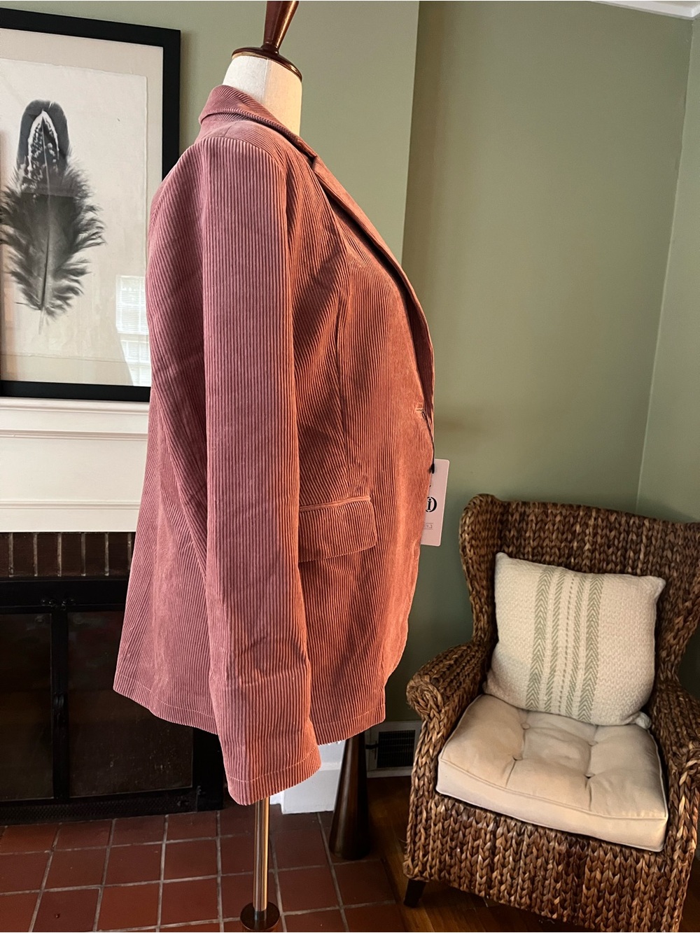 NWT Dusty Rose 100% Cotton Wide-Wale Corduroy Longline Blazer - Size Large - Picture 3 of 8